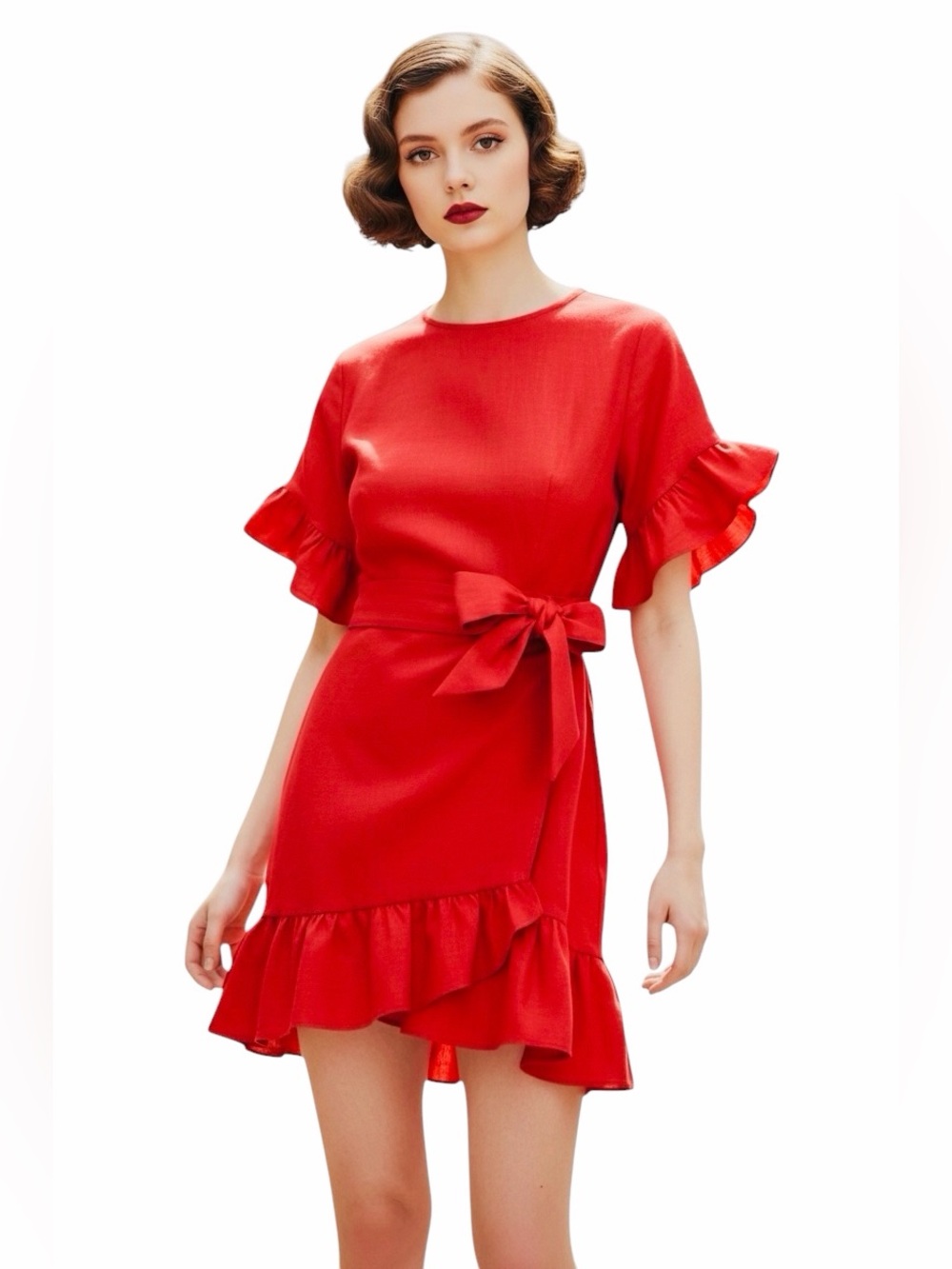 SOCIALITE NEW RED LINEN WRAP DRESS.